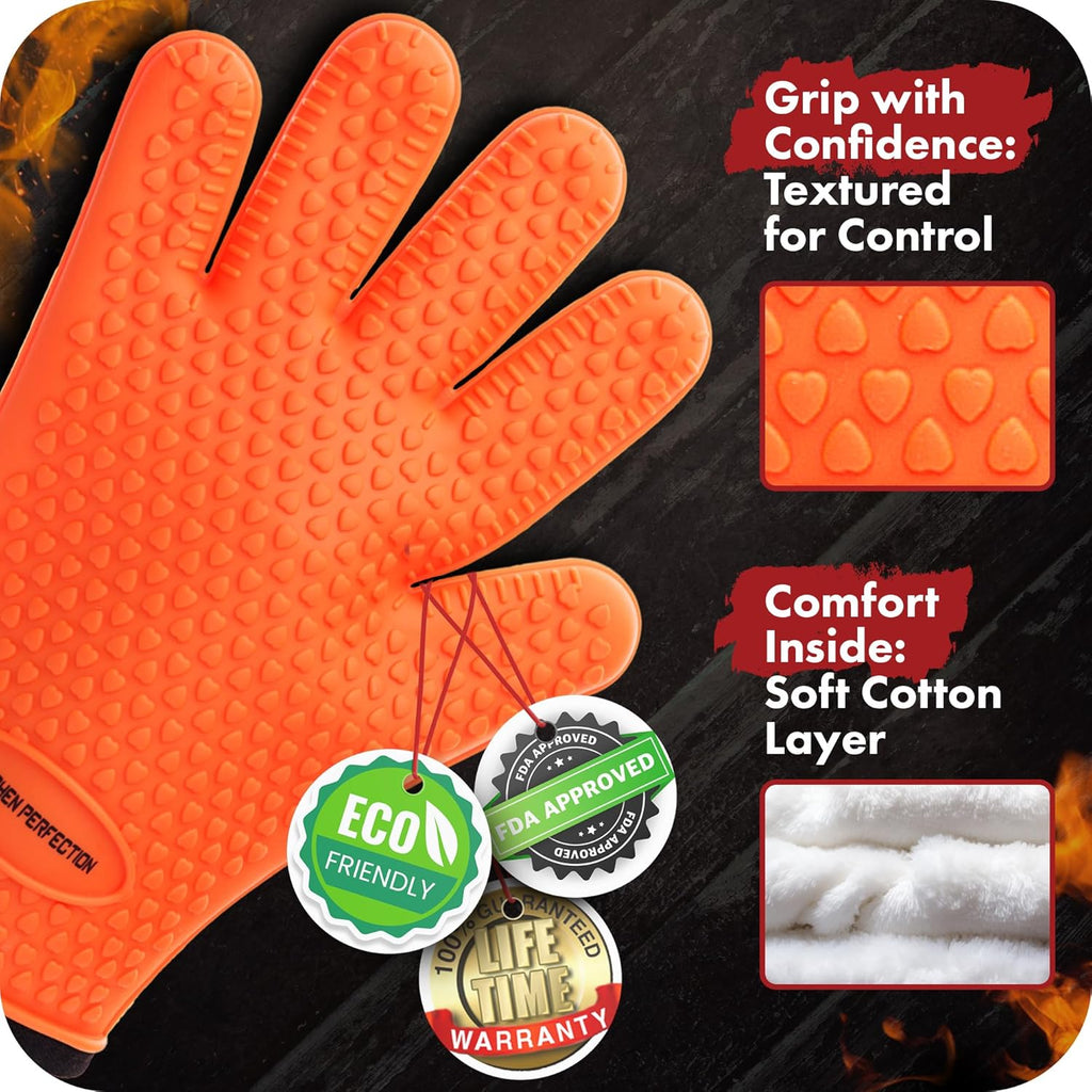 KITCHEN PERFECTION S Silicone Smoker Oven Gloves -Extreme Heat Resistant BBQ Gloves -Handle Hot