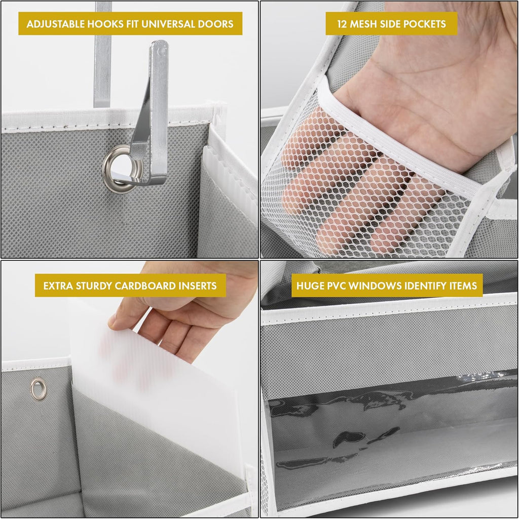 HOMELUX THEORY 2PC Heavy Duty Over the Door Organizer 55x14x6.7, 6 Large Front & 12 Mesh Pockets