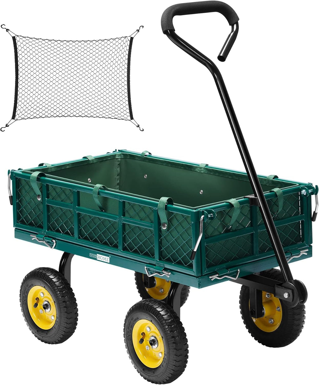 VIVOHOME Heavy Duty 400 Lbs Capacity Mesh Steel Garden Cart Folding Utility Wagon with Removable