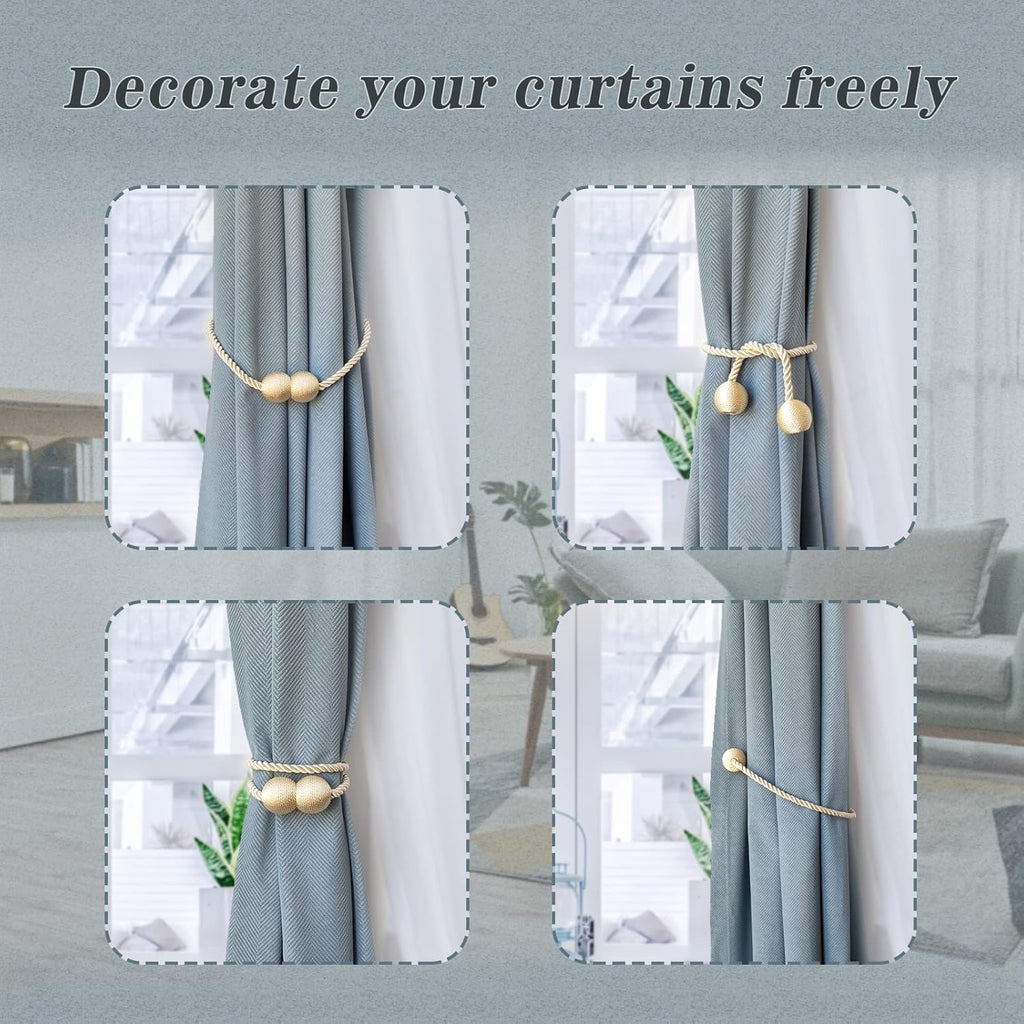 Hion Magnetic Curtain Tiebacks Beige 4 Pack, Curtain Tiebacks Buckles Holdbacks Holders Hooks Clip