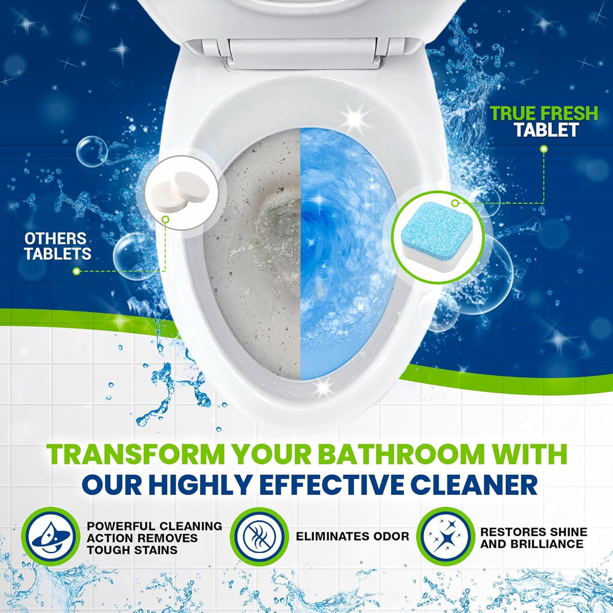 True Fresh Toilet Bowl Cleaner Tablets 24 Pack – Deodorizer & Septic Safe – Deep Cleaning, Odor