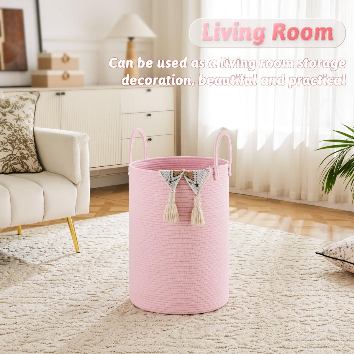 Laundry Basket,Woven Cotton Rope Laundry Hamper,40L for Decorative Storage of Dirty Clothes,Toys
