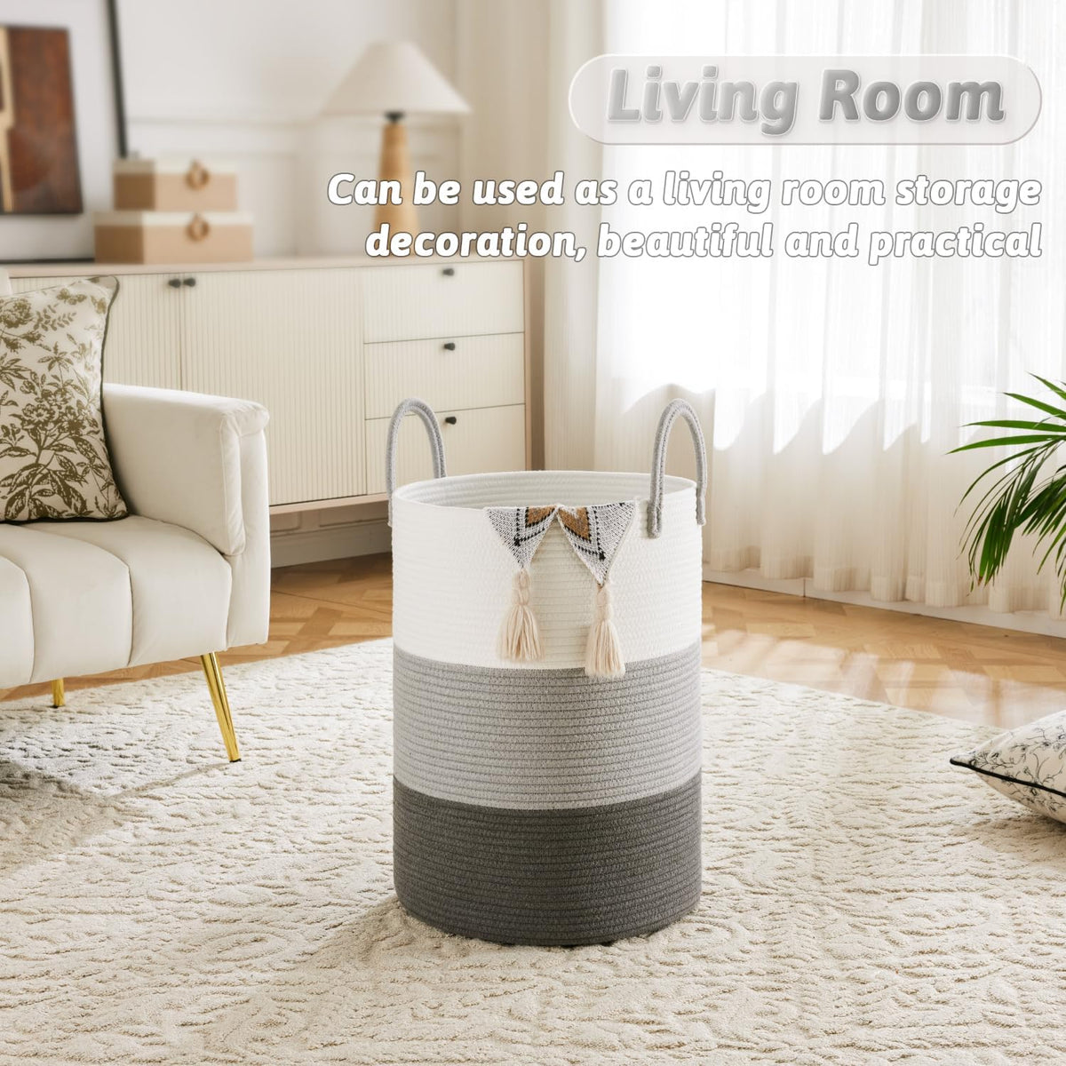 Laundry Basket,Woven Cotton Rope Laundry Hamper,40L for Decorative Storage of Dirty Clothes,Toys
