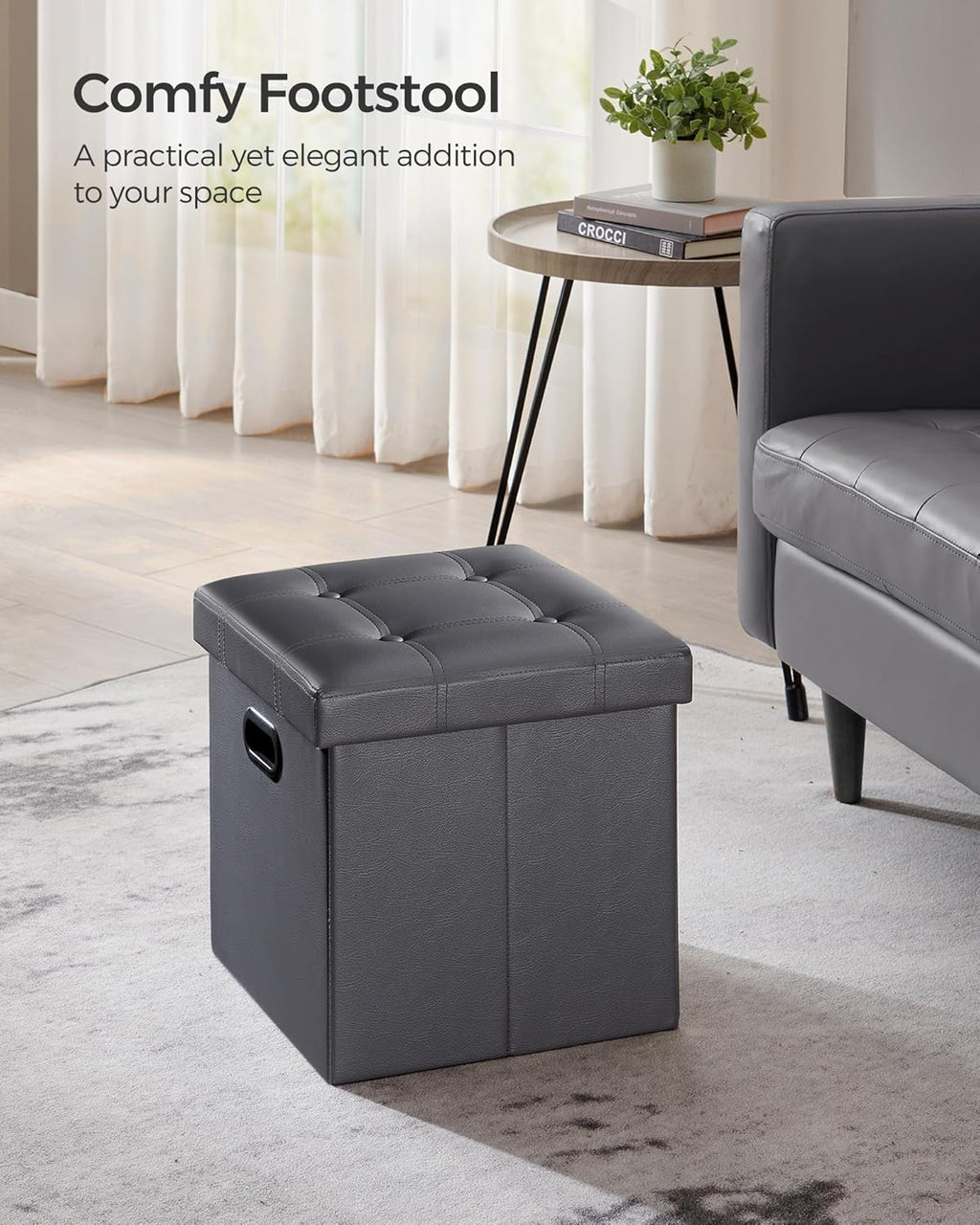 SONGMICS Mazie Collection - 15 Inches Ottoman with Storage, Footstool, Storage Ottoman with Metal