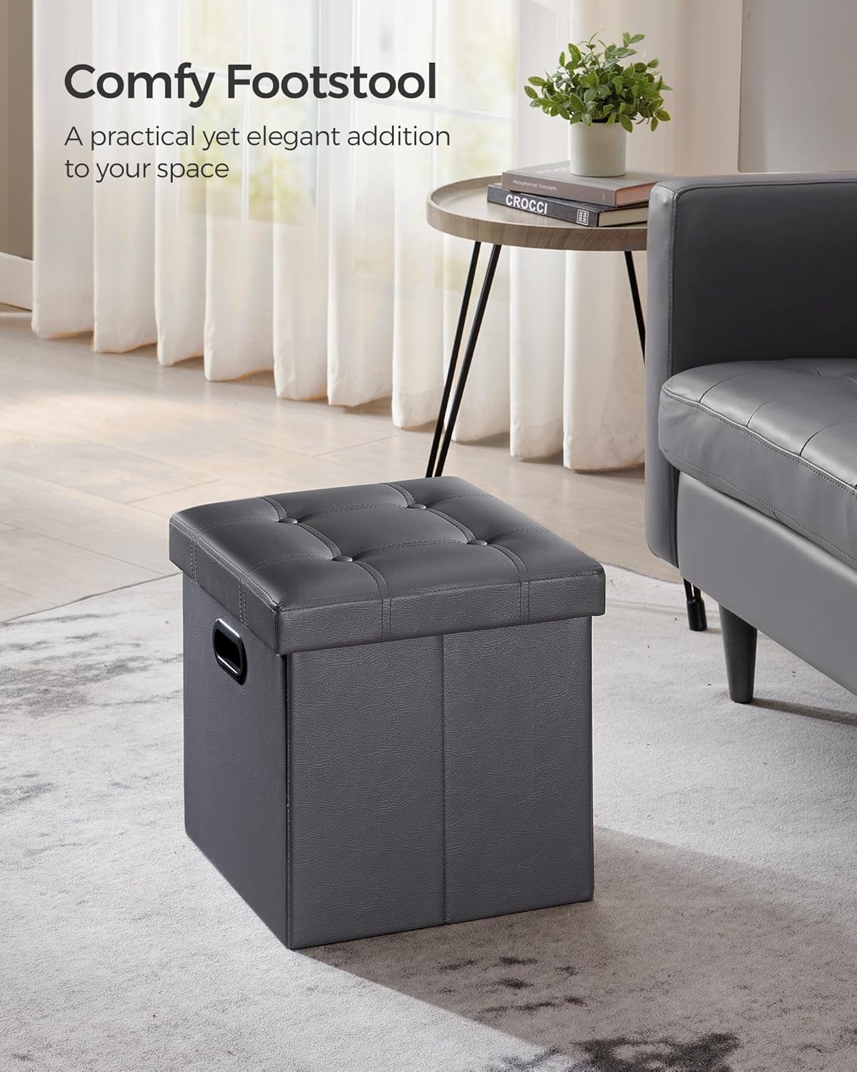 SONGMICS Mazie Collection - 15 Inches Ottoman with Storage, Footstool, Storage Ottoman with Metal