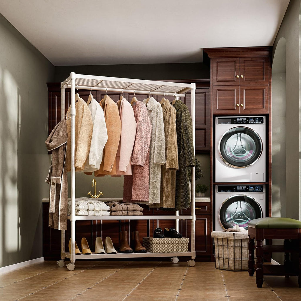 IZEUK Heavy Duty Rolling Garment Rack Wire Clothes Rack for Hanging Clothes, Metal Freestanding
