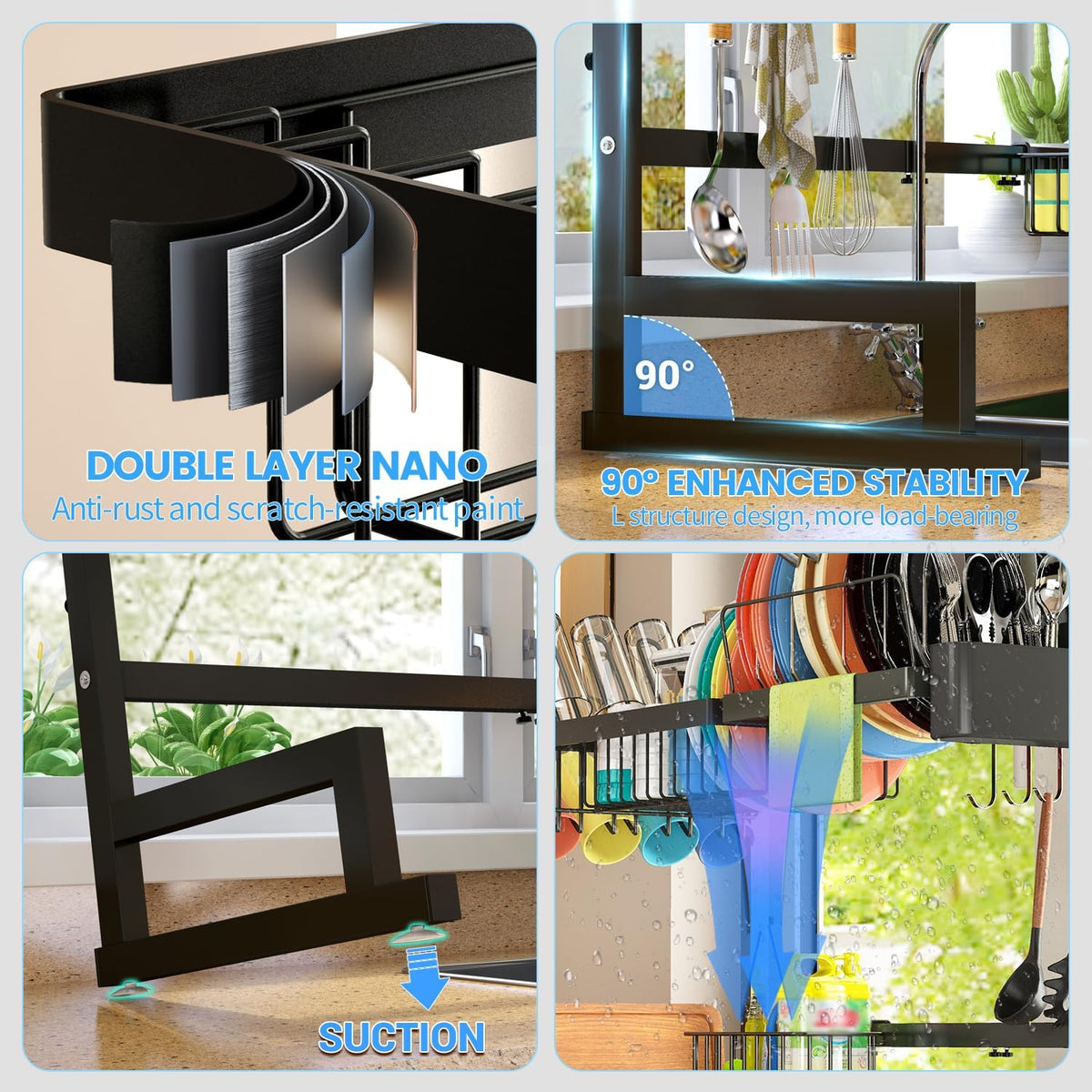 ADBIU 【Fit Sink 24"- 35.6" L 2024 Over The Sink Drying Rack (Expandable Dimension) Snap-On Design 2