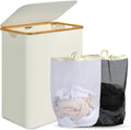 efluky Laundry Hamper with Lid, 160L Tall Laundry Basket with Bamboo Handles for Clothes and Toys