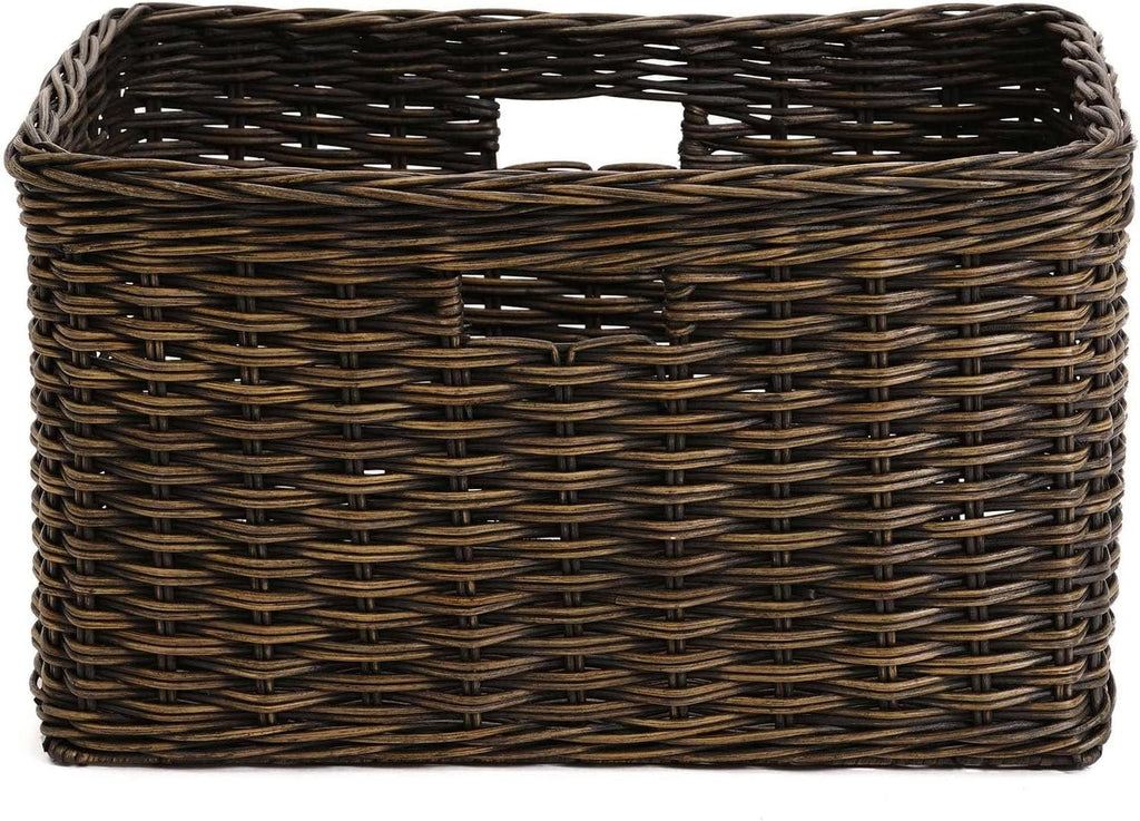The Basket Lady Tall Rectangular Wicker Storage Basket, Small, 16.5 in L x 10.5 in W x 10.5 in H