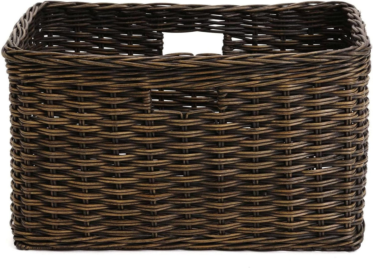 The Basket Lady Tall Rectangular Wicker Storage Basket, Small, 16.5 in L x 10.5 in W x 10.5 in H