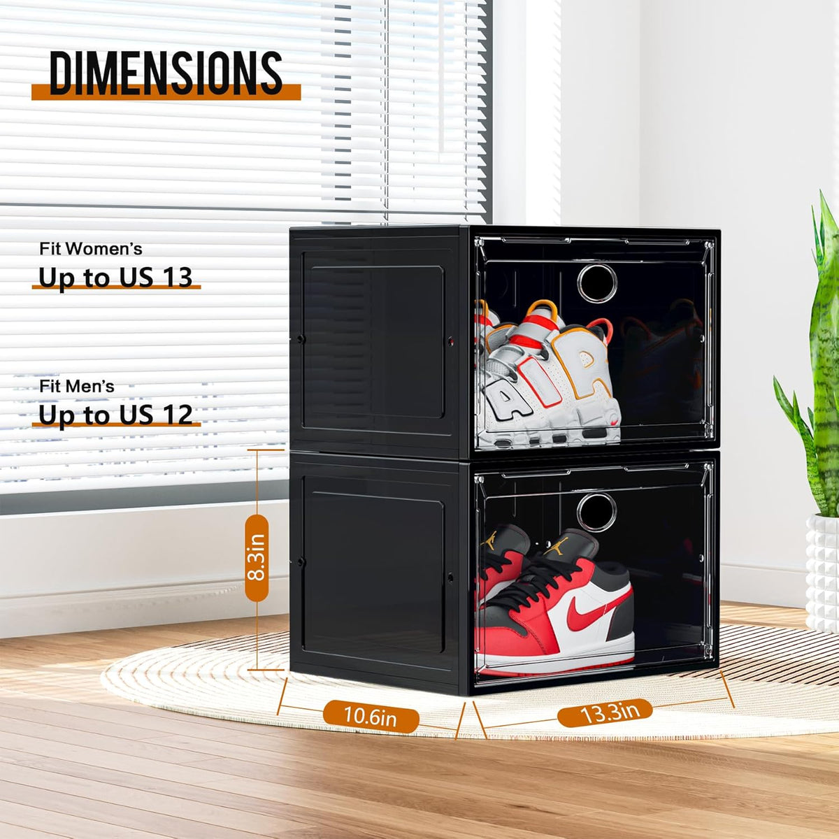 KEFA XL Shoe Storage Box Organizer, 6 Pack Shoe Boxes Clear Plastic Stackable, Sneaker Display Case