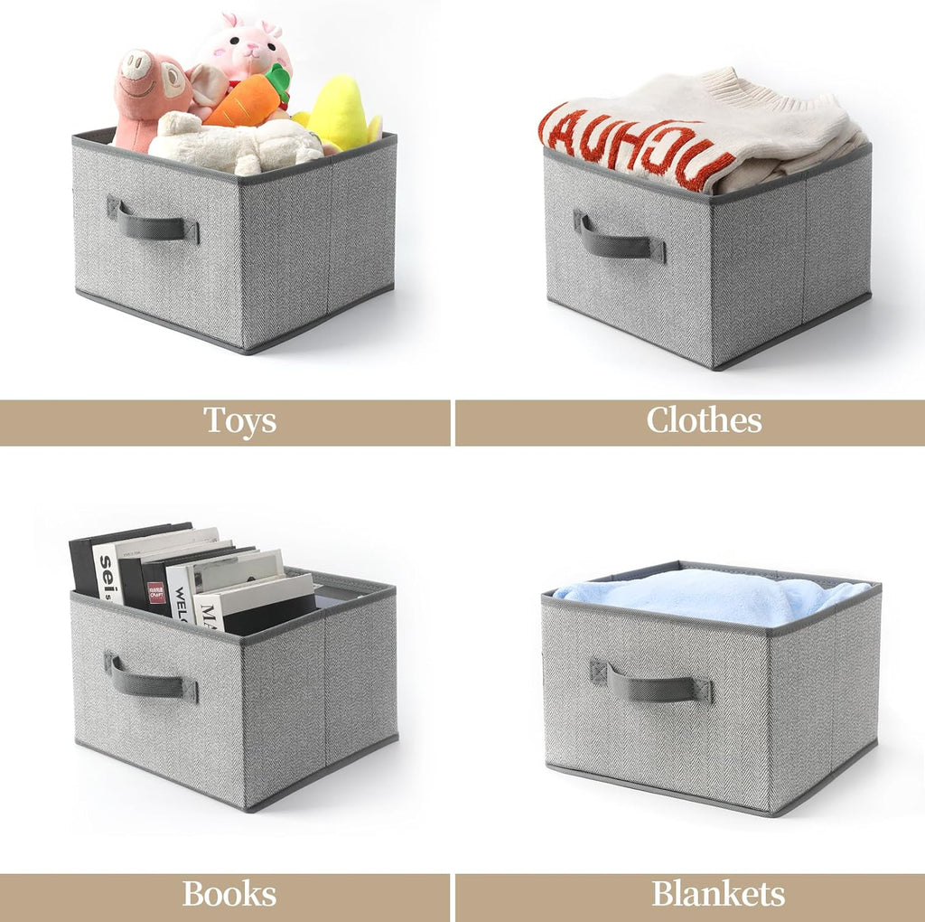 Storage Baskets, 11-Inch Woven Fabric Bins, Storage Cubes with Reinforced Handles, Organizer Bins