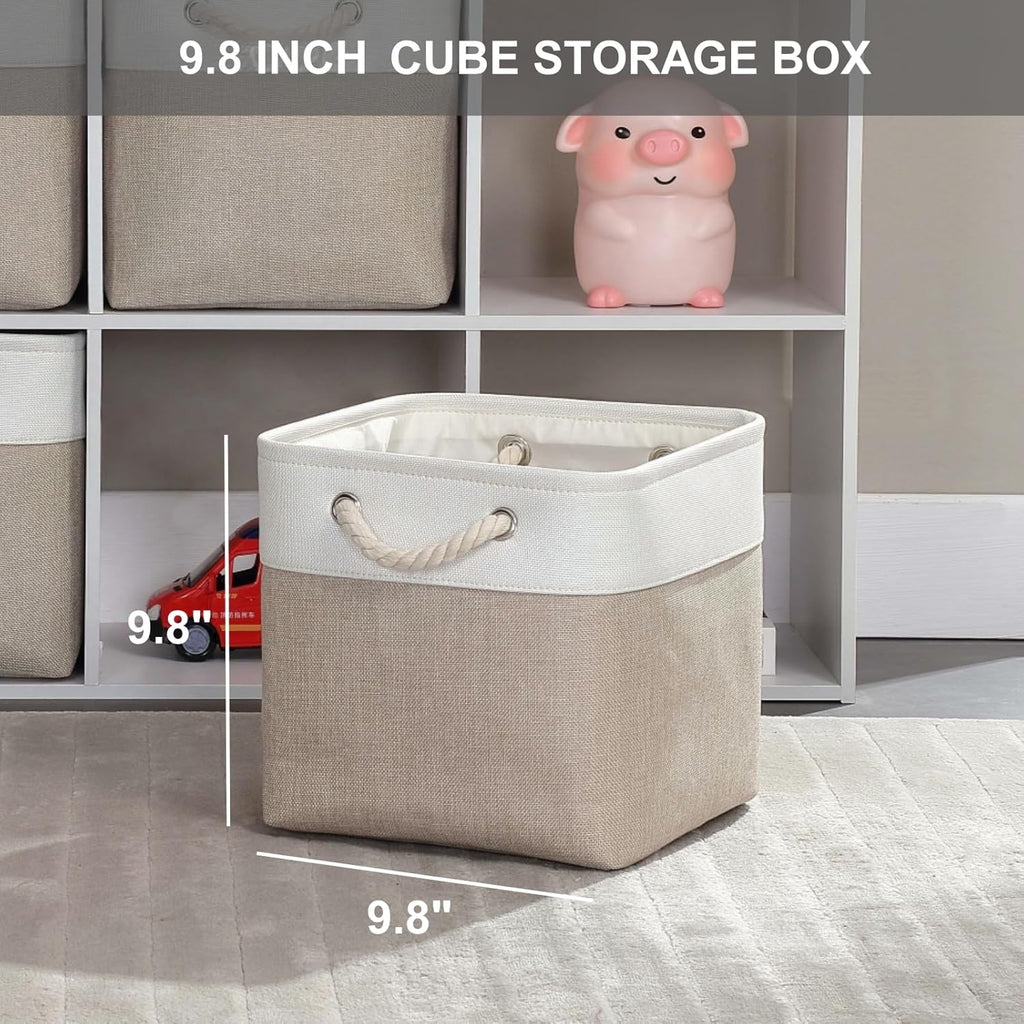 Mangata Canvas Storage Boxes, 9.8 Inch Cube Storage Bins Set of 6 for 10 Inch Cabinets, Fabric