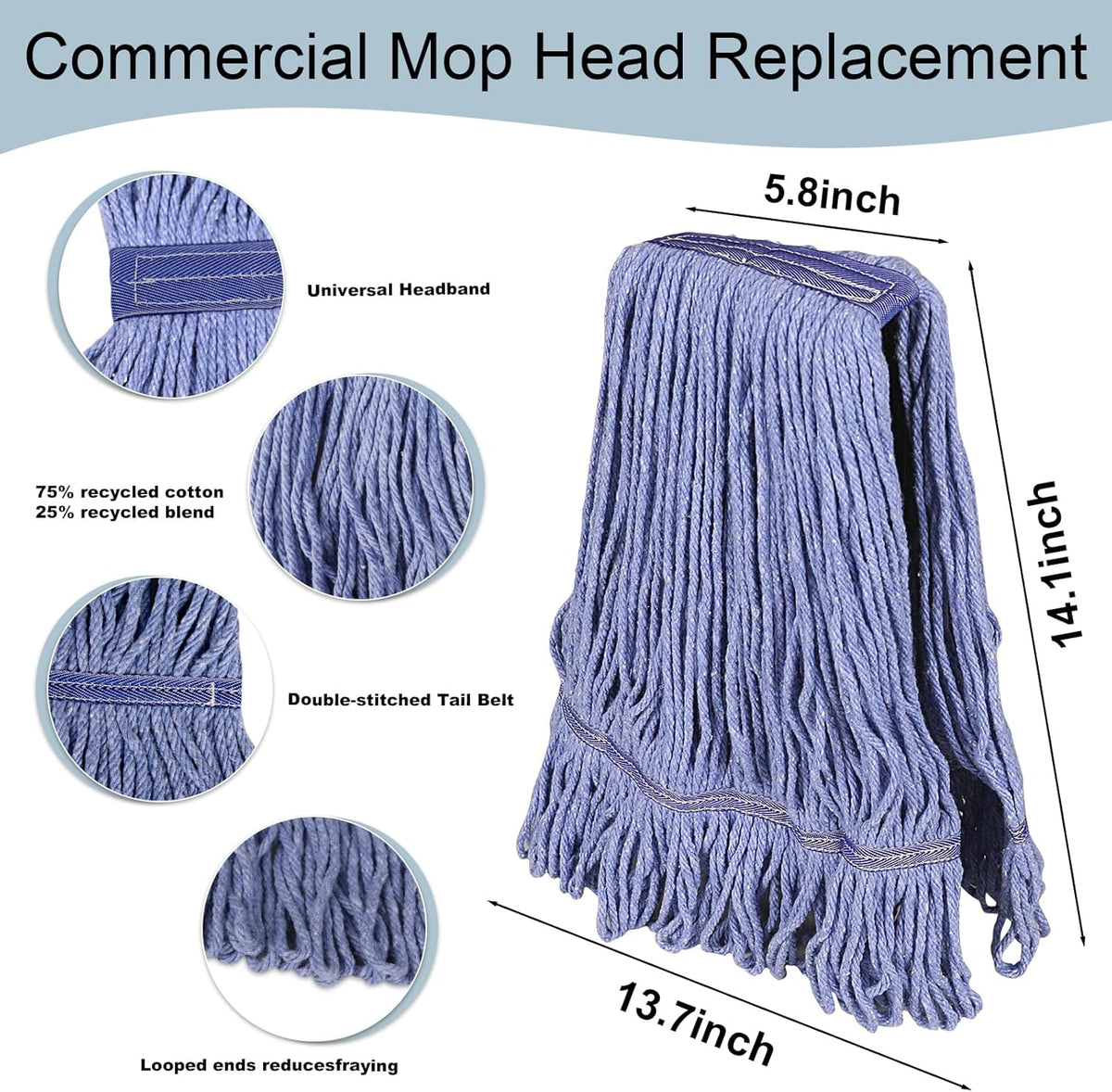 JERIA 8 Pack Heavy Duty Mop Head Replacements,String Mop Head for Commercial,Used for Home,Office