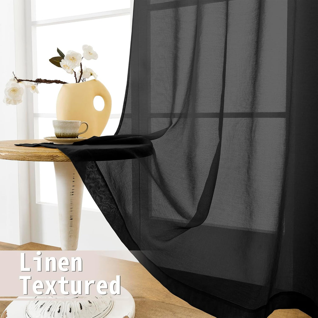 Tollpiz Sheer Door Curtains Closet Linen Textured Curtains Sheer Doorway Light Filtering Voile Rod