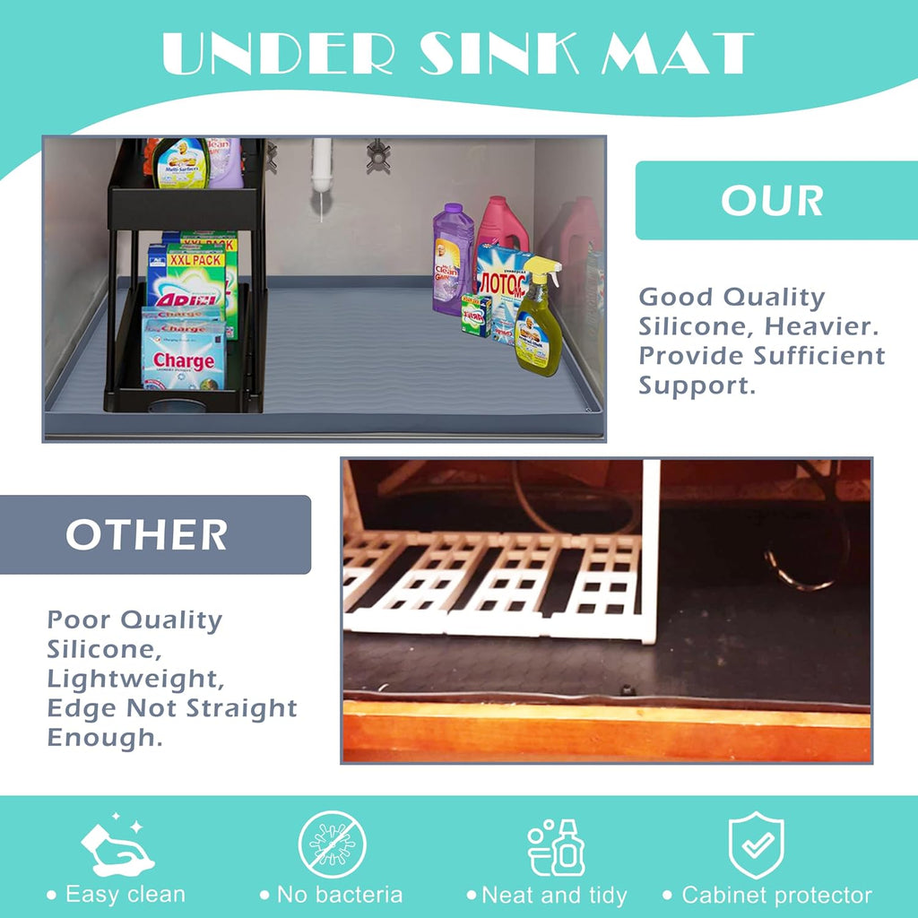URMONA Waterproof Silicone Under Sink Mat 34'' x 22'' Shelf Liner for Kitchen and Bathroom, Cabinet