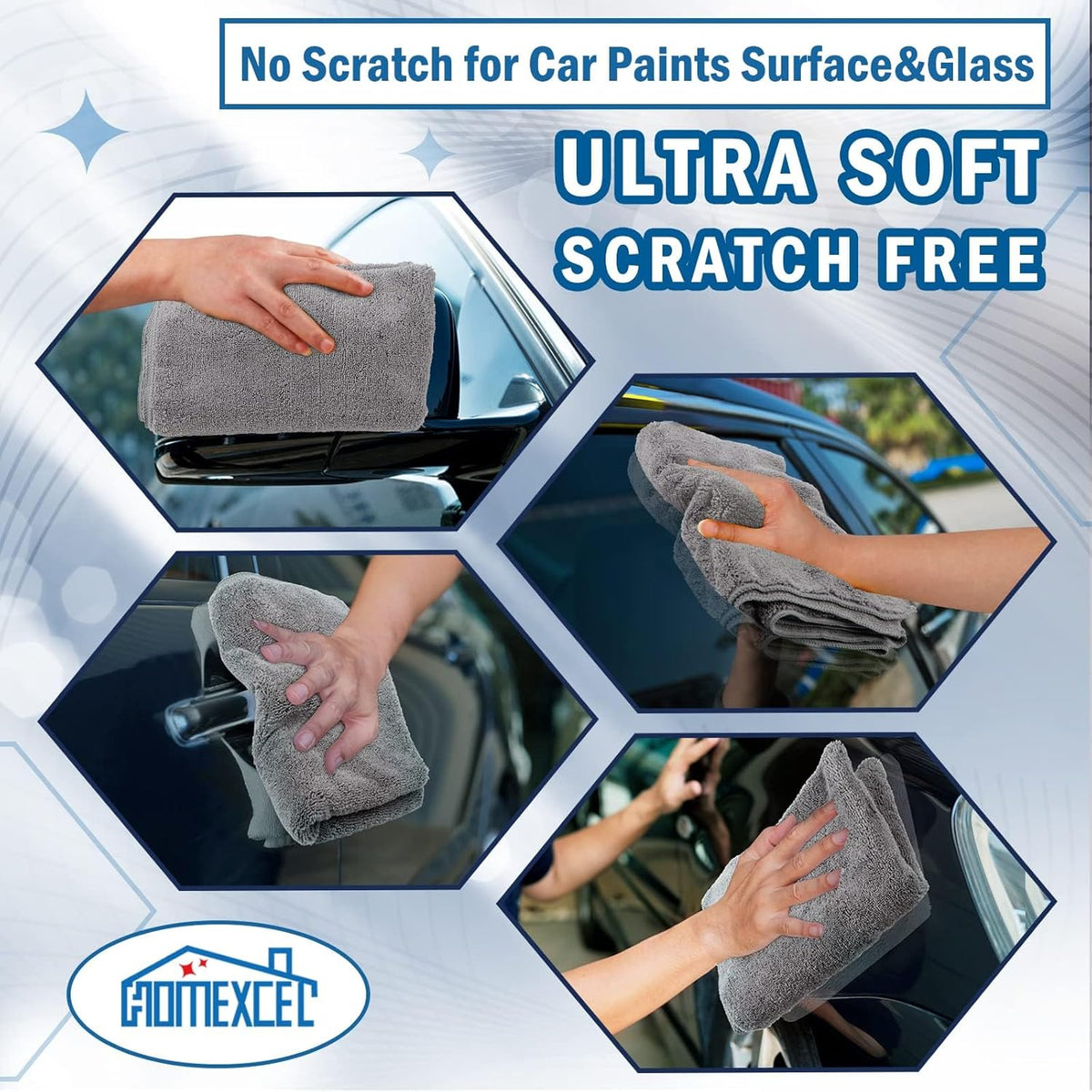 HOMEXCEL Professional Large Microfiber Car Drying Towels 4 Pack, Lint Free, Scratch Free, Highly