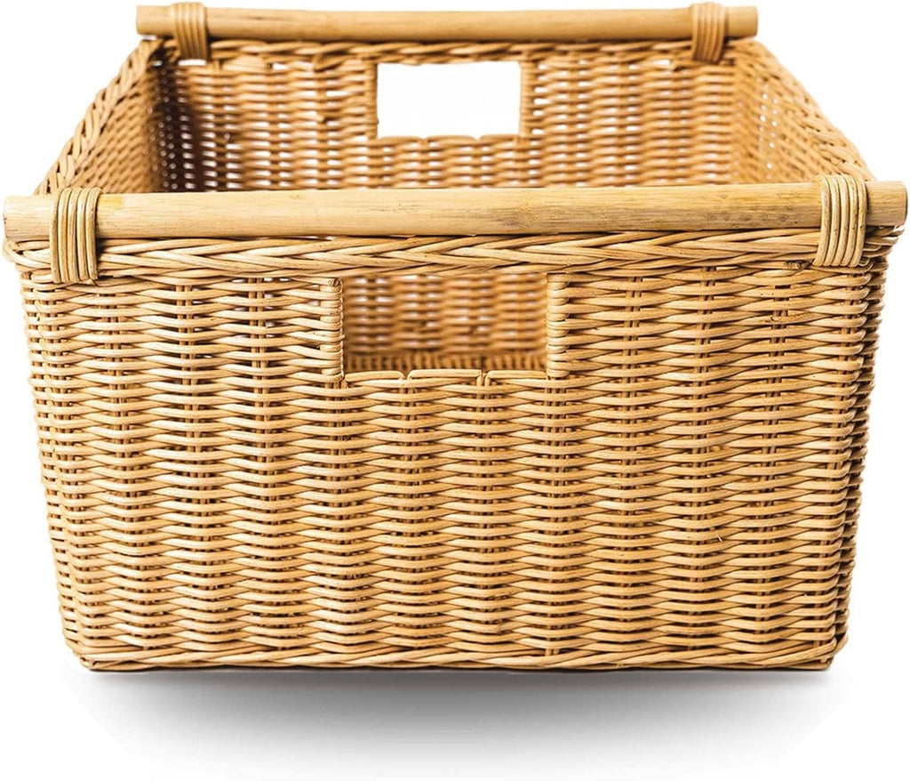The Basket Lady Deep Pole Handle Wicker Storage Basket, Large, 15 in L x 15.5 in W x 9.5 in H