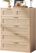 LEYAOYAO Rattan Dresser for Bedroom, 42" Tall Chest of Drawers, Modern 6 Drawers Boho Dressers with