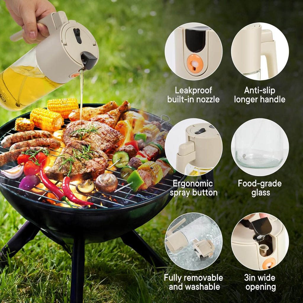 Oil Sprayer For Cooking with Leak-Proof Seal, One Touch Mist - 600ML Kitchen Oil Dispenser Bottle
