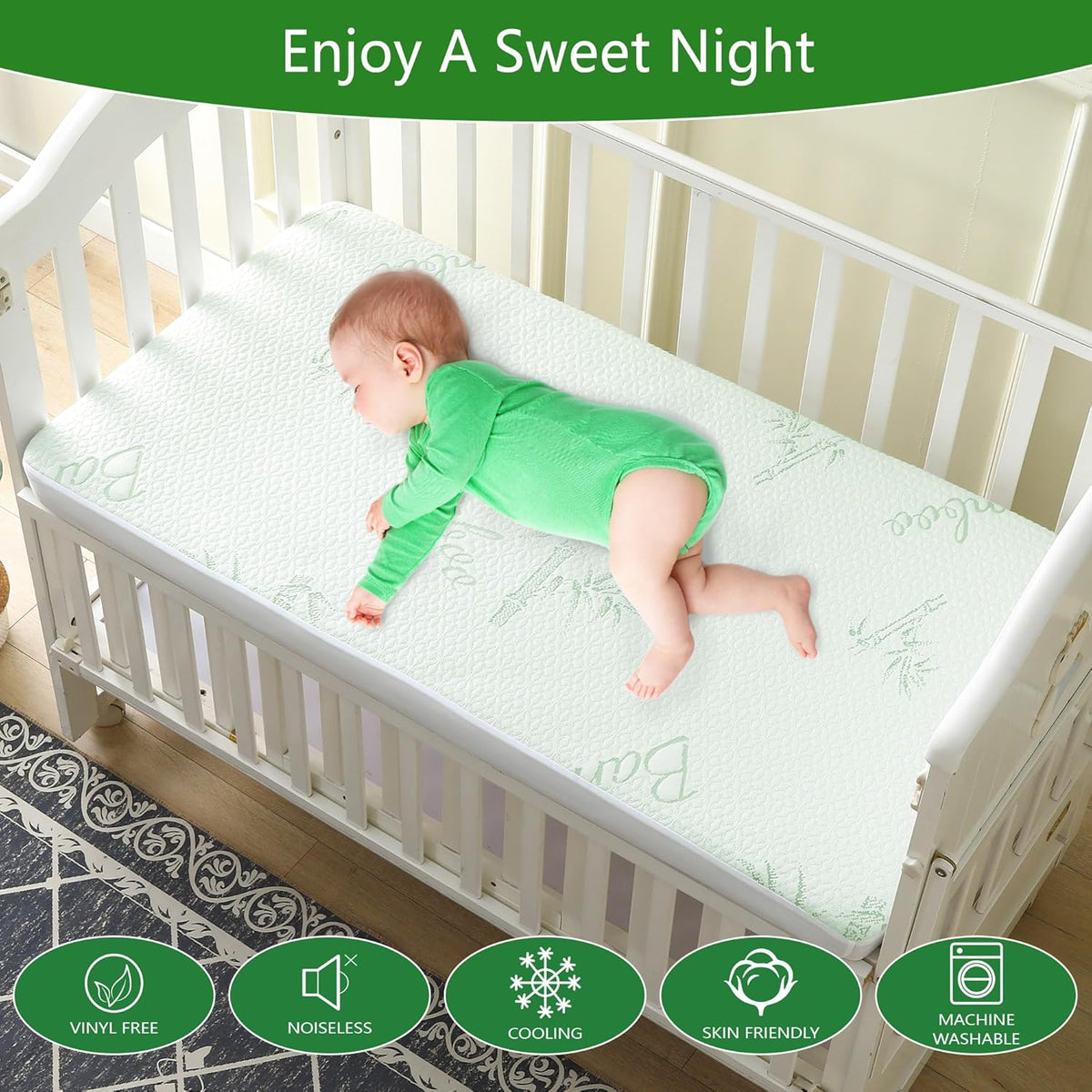 GOONIK 2 Pack Waterproof Crib Mattress Protector, Bamboo Viscose Breathable Crib Mattress Pad Cover