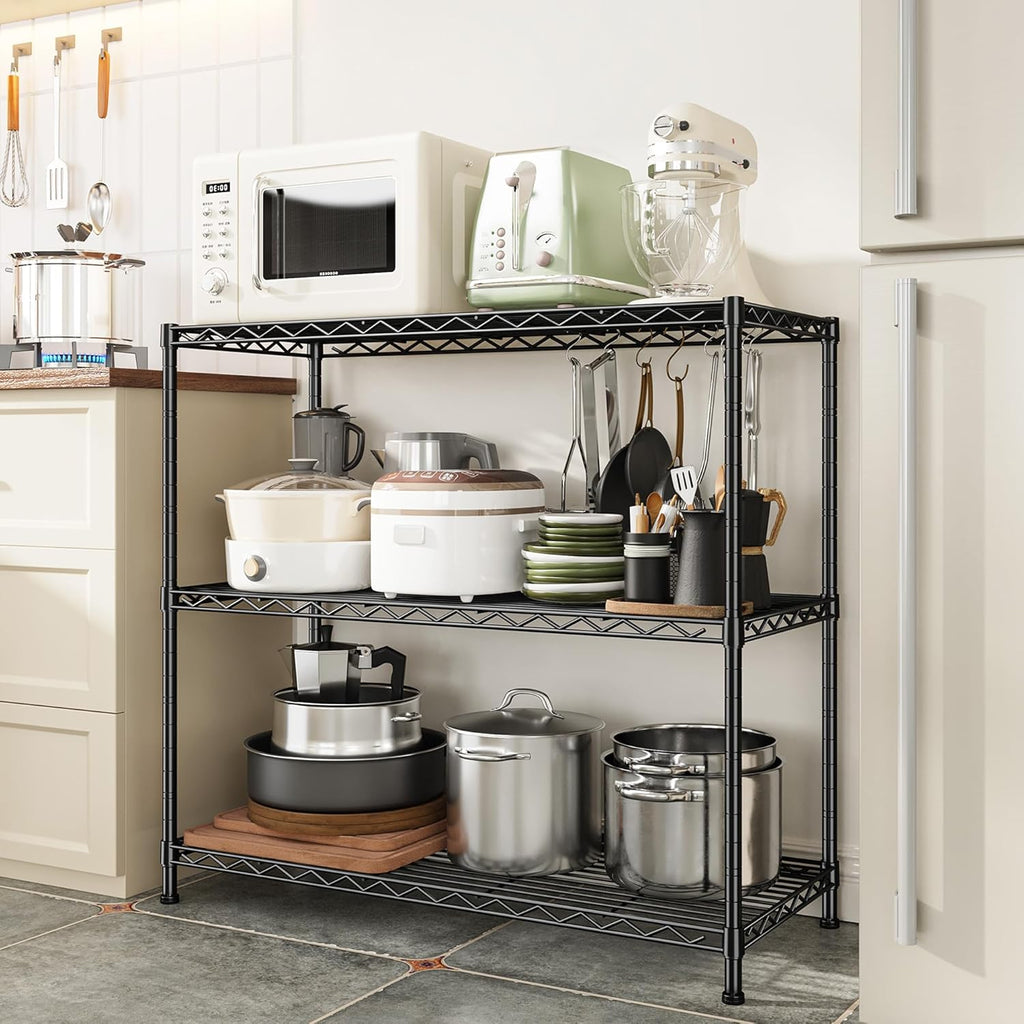 3- Shelf Metal Shelving Unit 35.6Wx14Dx36H Adjustable Storage Shelves Heavy Duty Garage Shelving