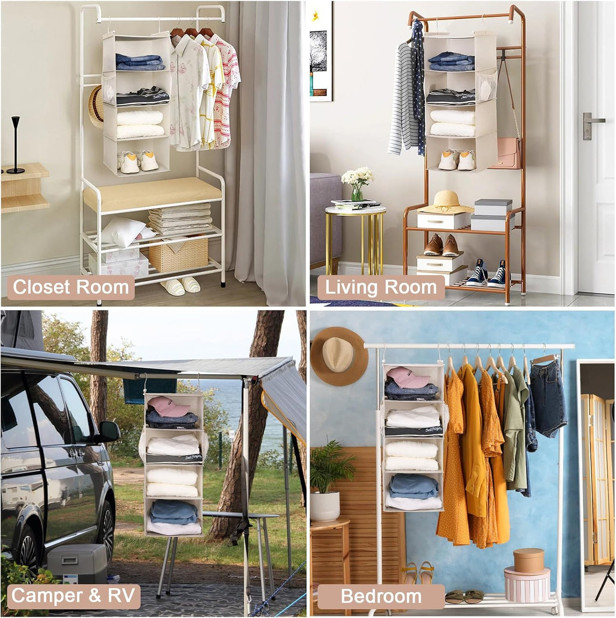 MAX Houser 4 Tier Shelf Hanging Closet Organizer, Space Saver,Closet Hanging Shelf with 2 Sturdy