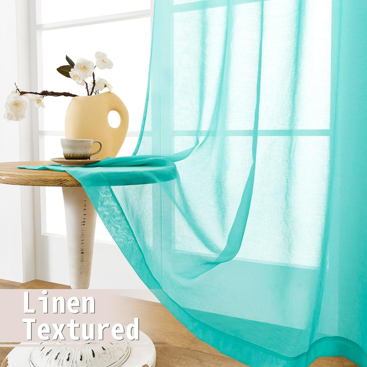 Tollpiz Short Sheer Door Curtains Closet Linen Textured Curtains Sheer Doorway Light Filtering
