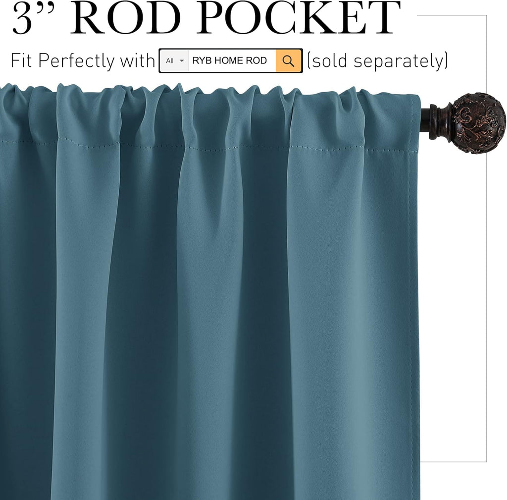 RYB HOME Blue Blackout Curtains for Living Room Ceiling to Floor Privacy Window Curtains Room