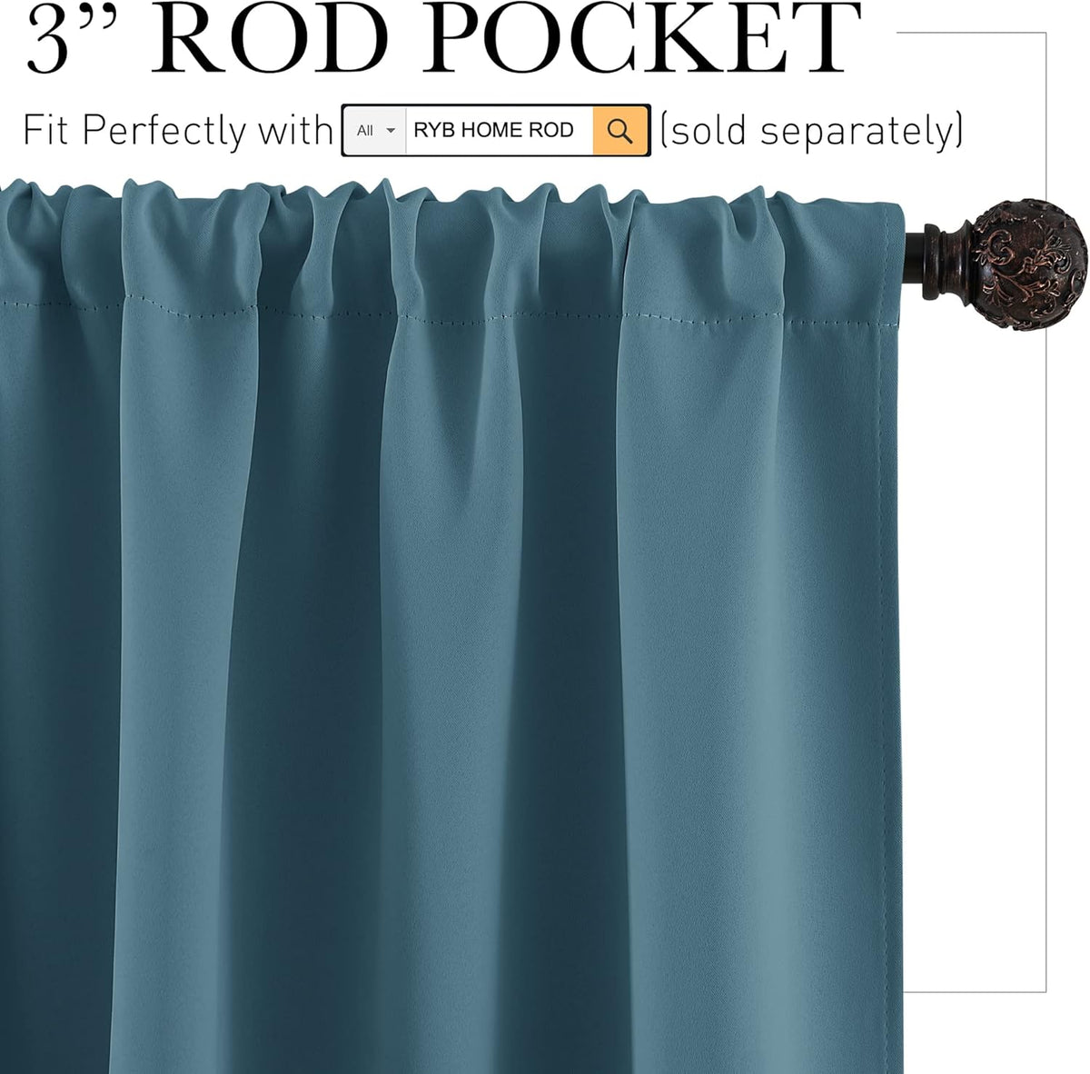 RYB HOME Blue Blackout Curtains for Living Room Ceiling to Floor Privacy Window Curtains Room