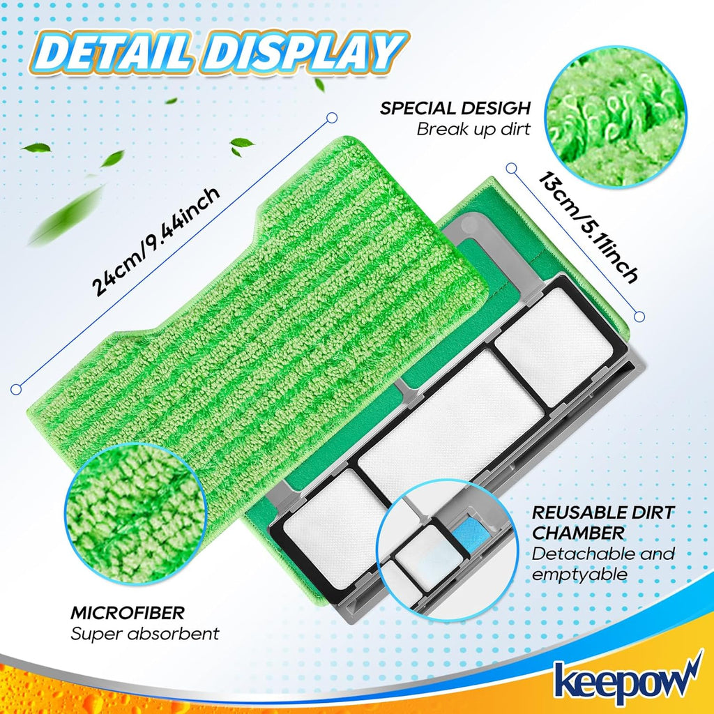 KEEPOW Reusable Mop Pads Refills, Mop Replacement Pads Compatible with Shark Vac Mop VM252 VM200