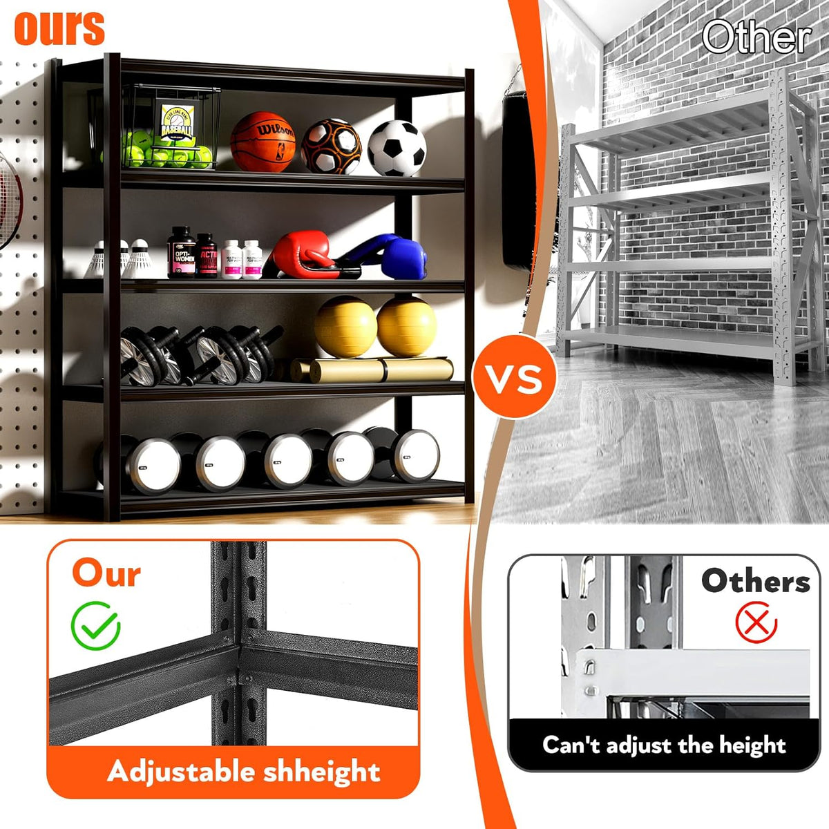 48.2" W Garage Shelving 3000LBS Storage Shelves Heavy Duty Garage Storage Shelves Adjustable 5 Tier