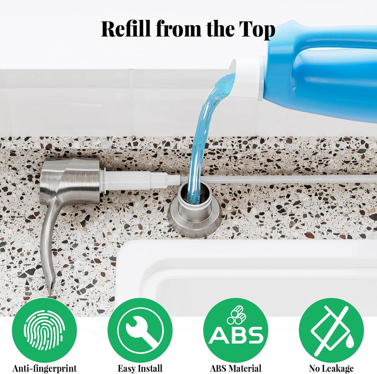 SAMODRA Kitchen Sink Soap Dispenser, Brushed Nickel Soap Dispenser,ABS Dispenser Built-in Pump Head