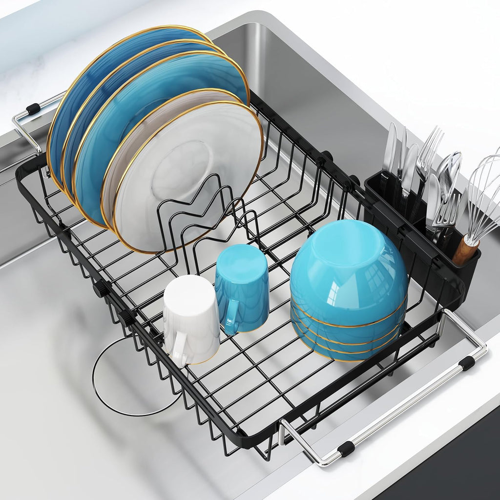 romision Expandable Dish Drying Rack Over The Sink Small Metal Stainless Steel Plate Holder for
