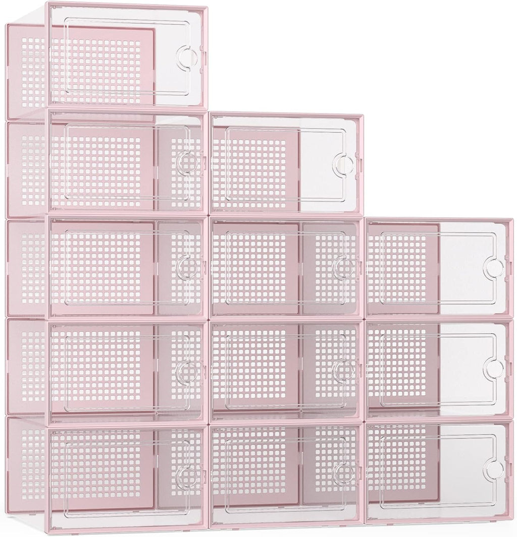 Kuject X-Large Shoe Storage Boxes Organizers Clear Plastic Stackable 12 Pack, Shoe Rack & Holder