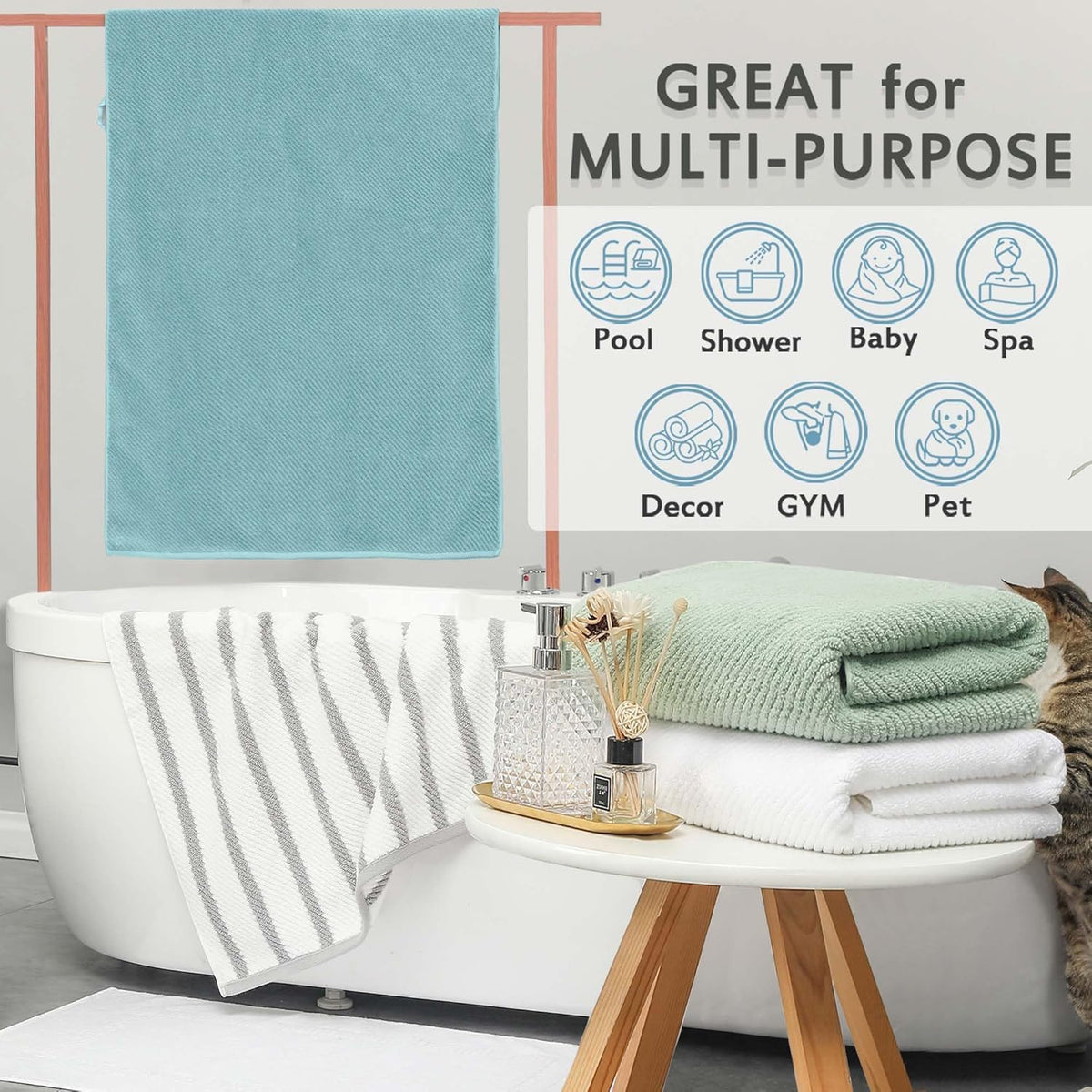 VOOVA & MOVAS Bath Towels Set of 4, Large 30" x 56" - 100% Cotton | Quick Dry | Light Weight |
