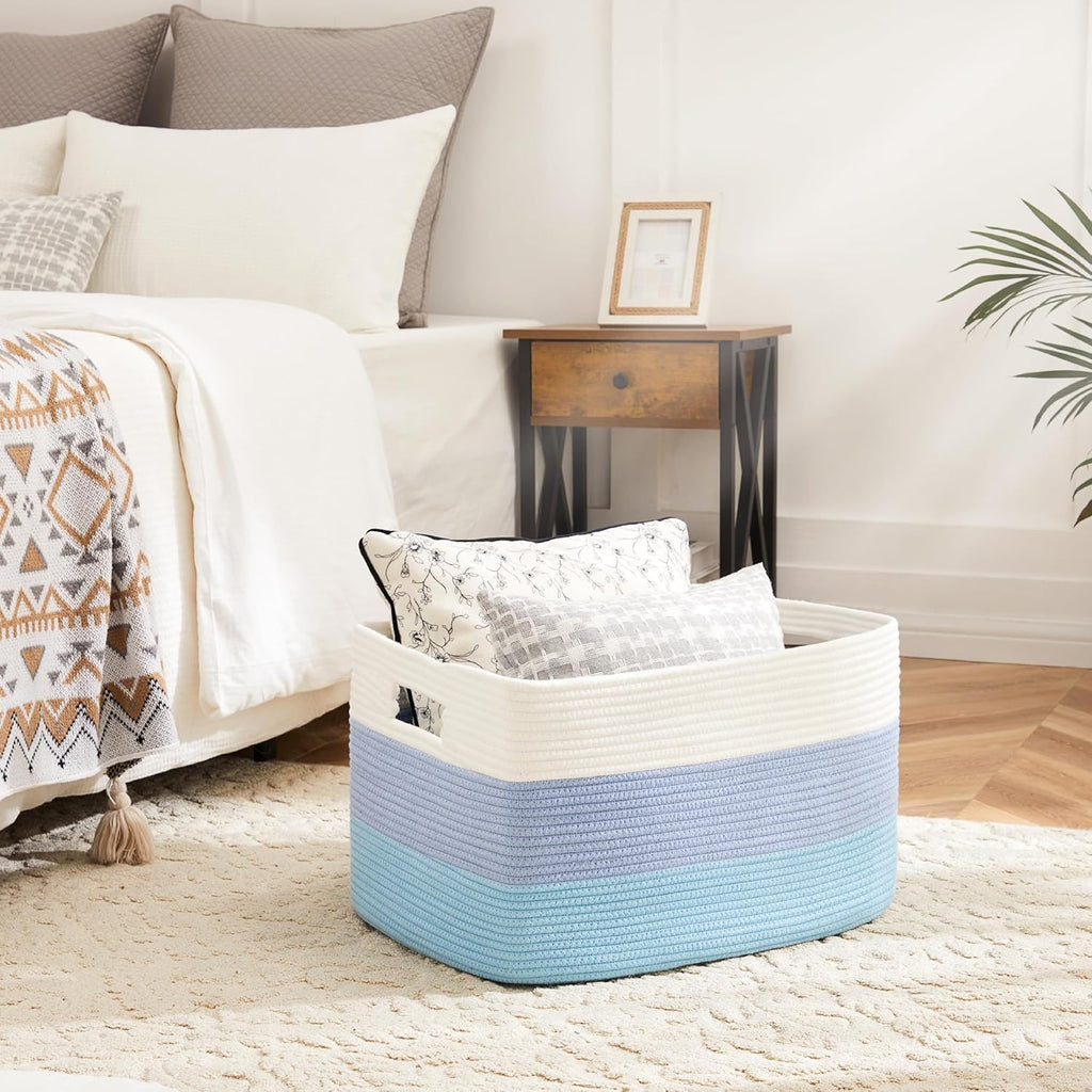 Blanket Basket,Rectangle Woven Baskets for Storage,100L Laundry Basket for Decorative Nursery