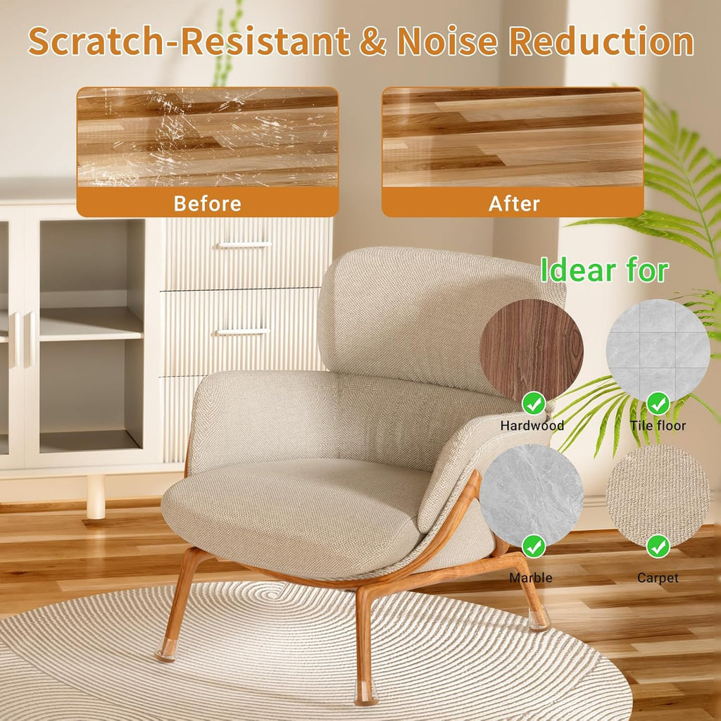 24 PCS Silicone Chair Leg Floor Protectors Small (0.8"-1") Rubber Felt Furniture Pads Chair Legs
