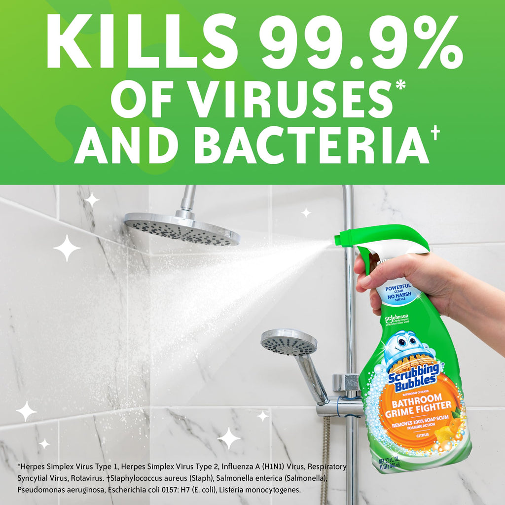 Scrubbing Bubbles Bathroom and Shower Cleaner Disinfectant Spray, Bathroom Grime Fighter, Citrus