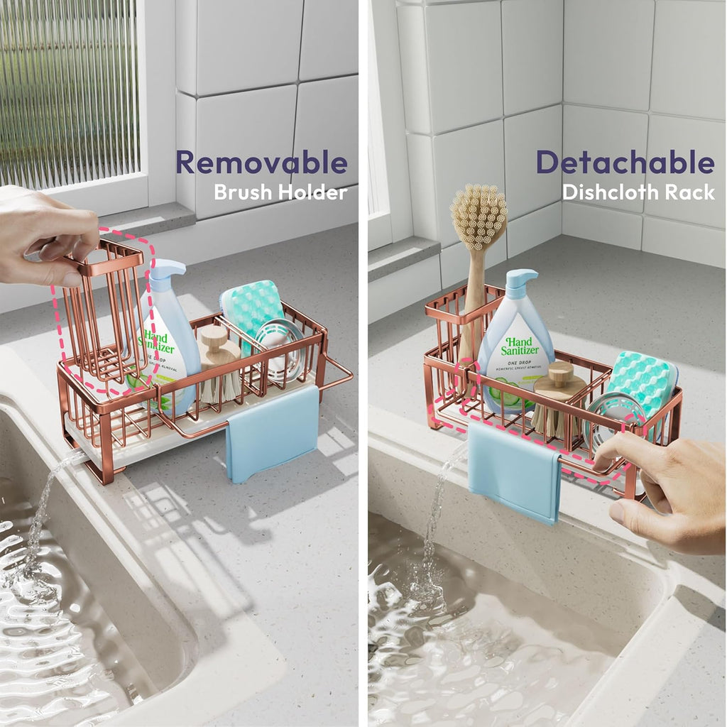 SWTYMIKI Sponge Holder for Kitchen Sink - Sink Caddy with Brush Holder Self-draining Sponge Caddy
