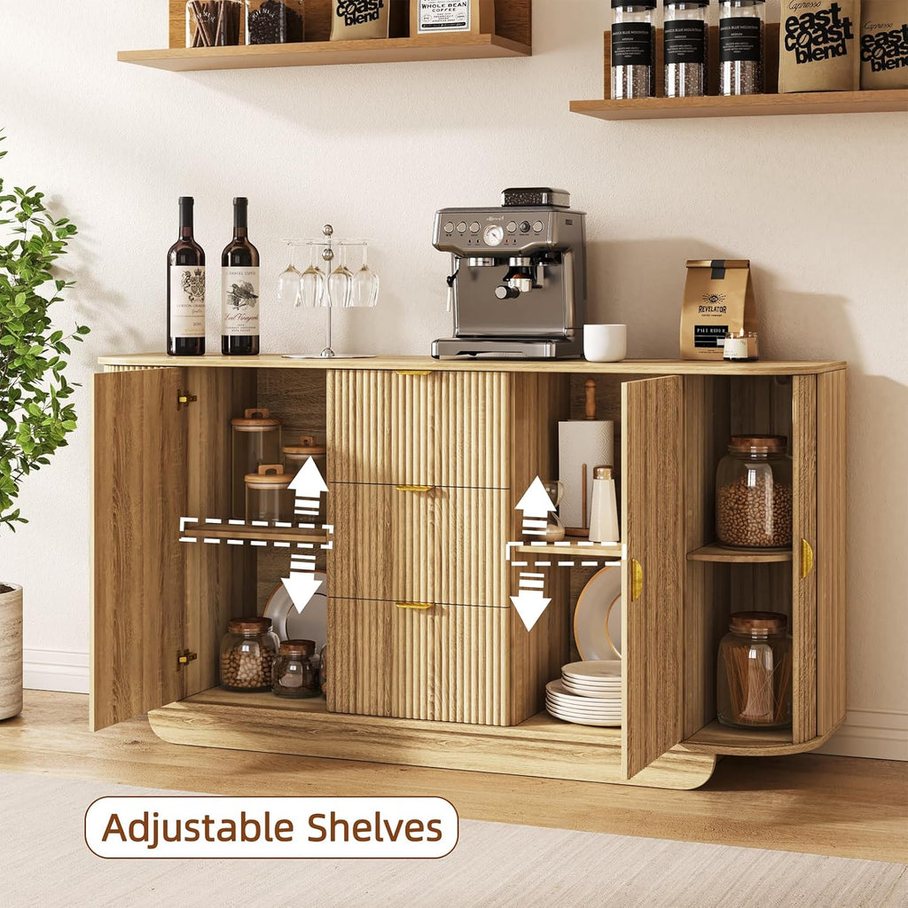 63" Tambour Dresser for Bedroom with 3 Drawers, Modern Chest of Drawers with Sliding Doors & 8