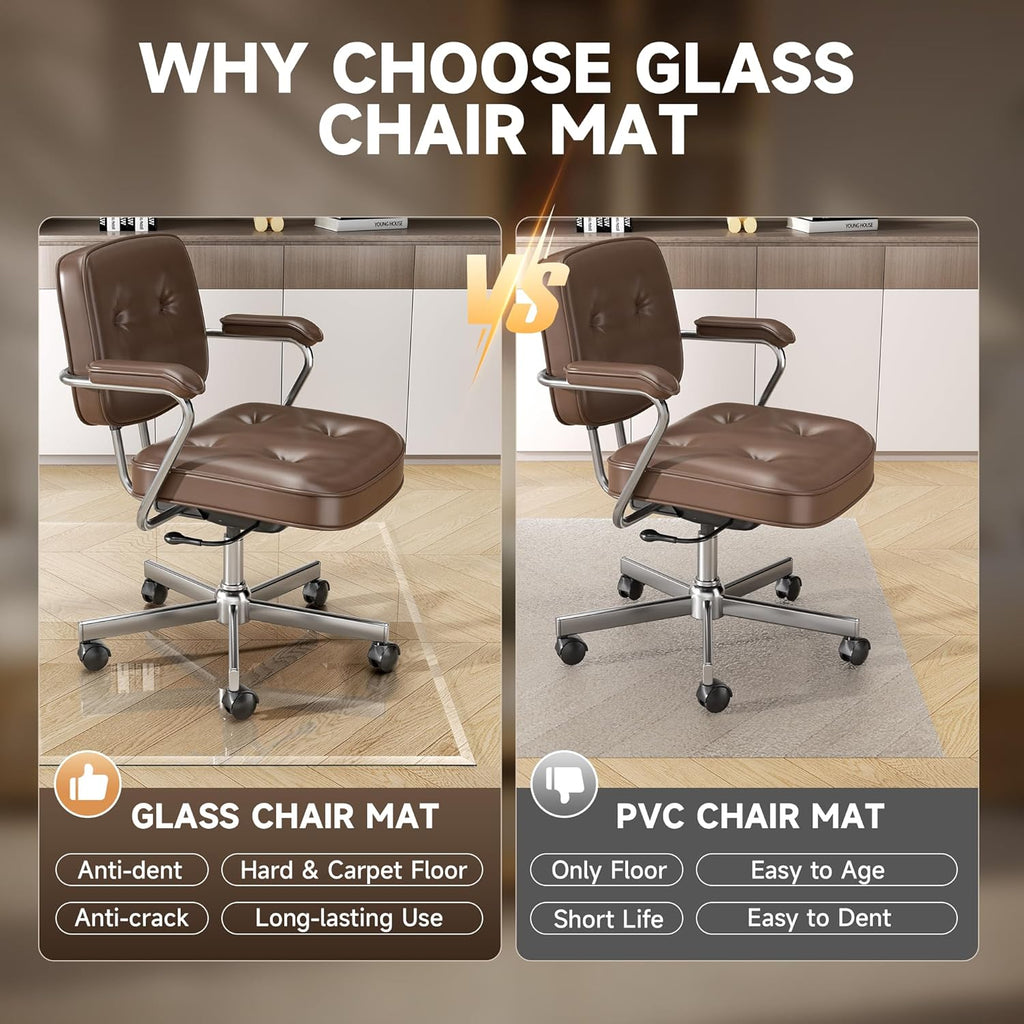 [Tempered Glass] 47“ x 40” Beveled Edge Glass Chair Mat with Polished Edge Clear Office Chair Mat