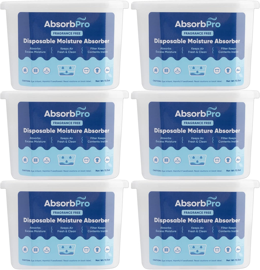 Moisture Absorber Tub Fragrance Free - 6-Pack - 10.5 oz Unscented Disposable Odor Eliminator Box &