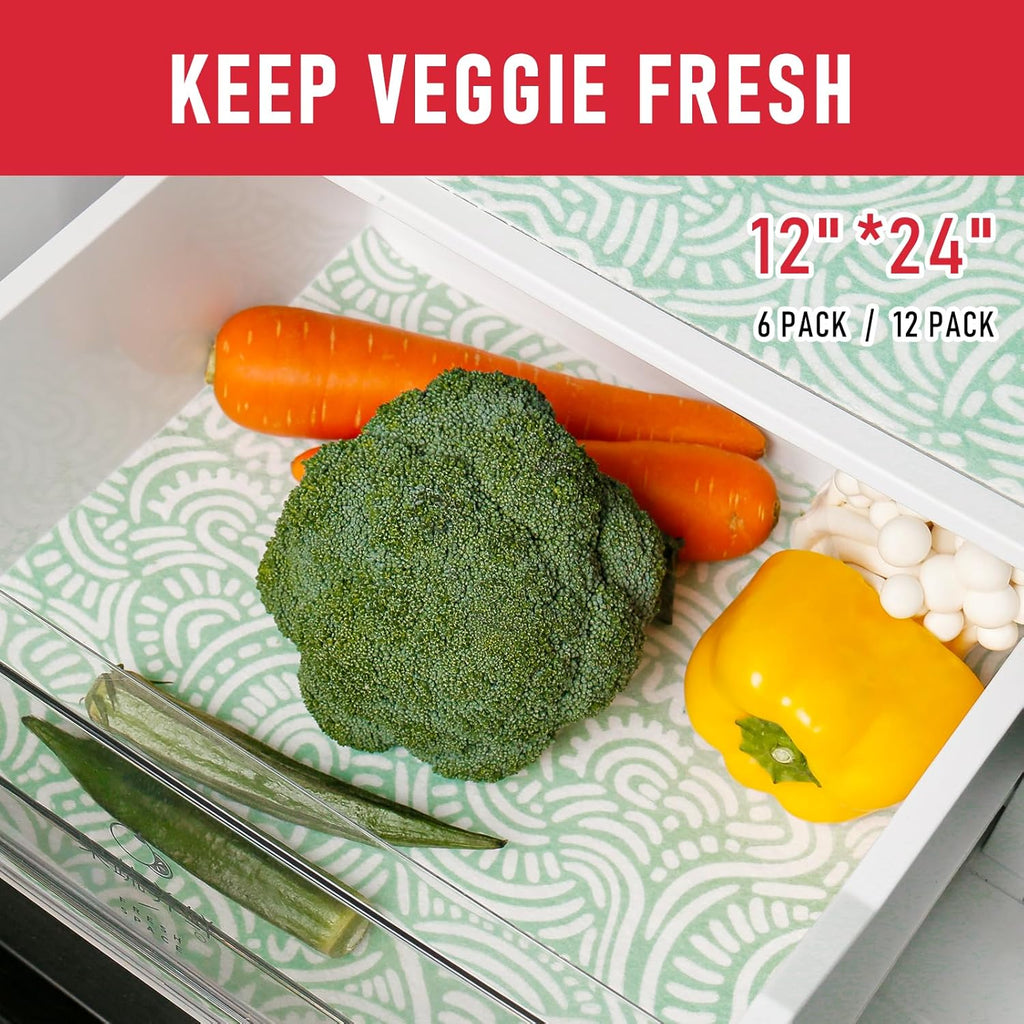 Cooyes 12 Pack Fridge Bin Liners, 12“ × 24” Refrigerator Mats with Non-Slip Particles, Drawer