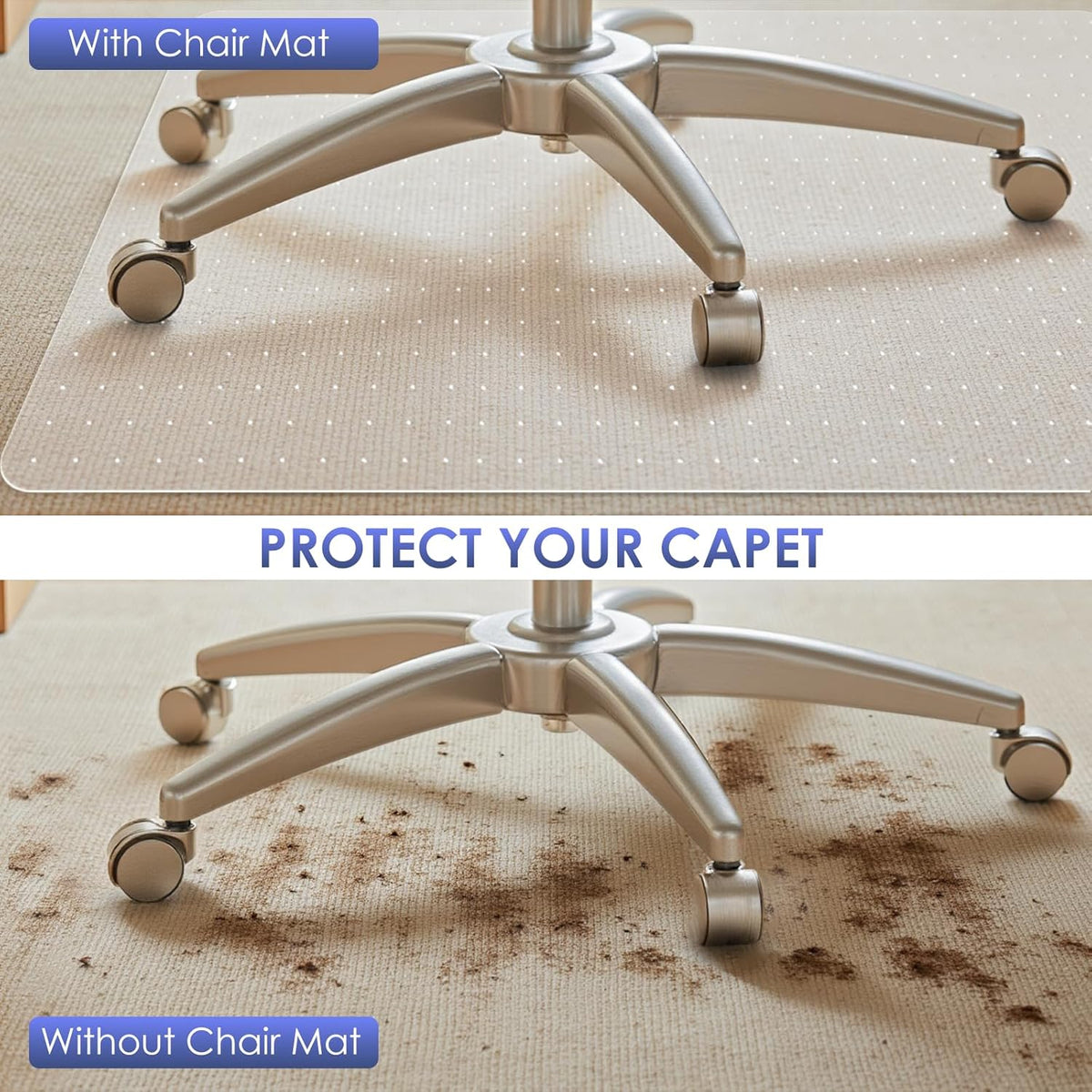 Kuyal Office Chair Mat for Carpet, 2 Pack 36x48 Clear Heavy Duty Computer Chair Mat with Lip, Under