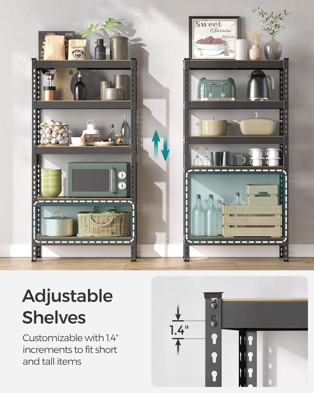 SONGMICS 5-Tier Storage Shelves, Load 2310 lb, Set of 2 Garage Storage, Boltless Assembly