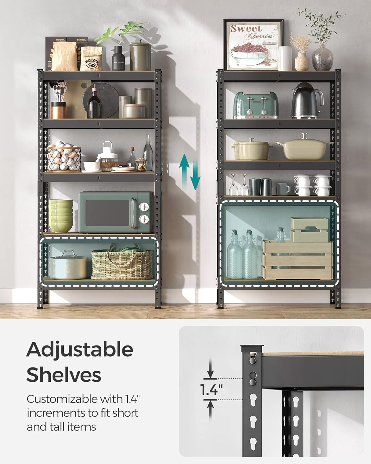 SONGMICS 5-Tier Storage Shelves, Load 2310 lb, Set of 2 Garage Storage, Boltless Assembly