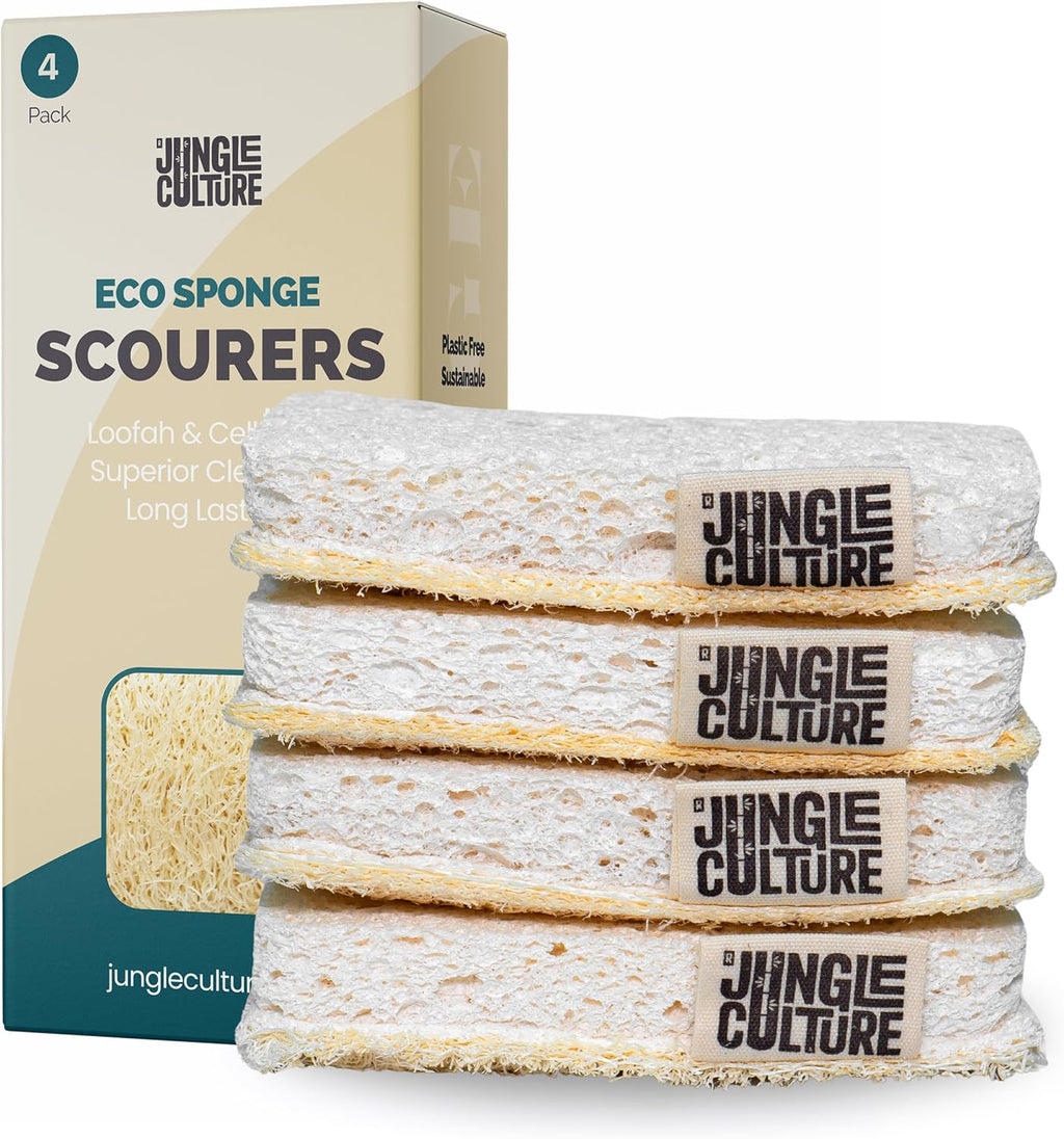 Jungle Culture Eco Sponge Set of 4 • Eco Friendly Natural Dishwashing Sponges • Non-Scratch