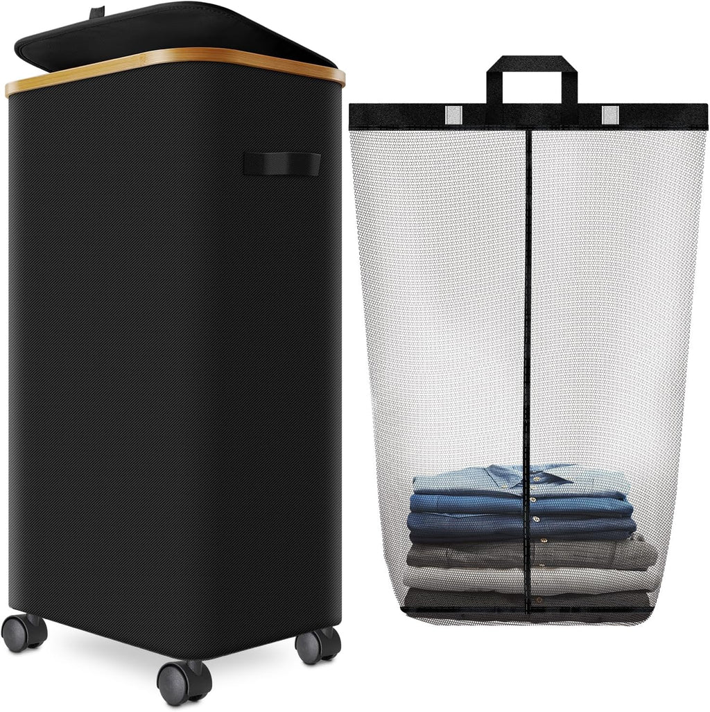 Laundry Hamper with Wheels,29 Gal (110L) Laundry Basket with lid Rolling Clothes Hamper Foldable