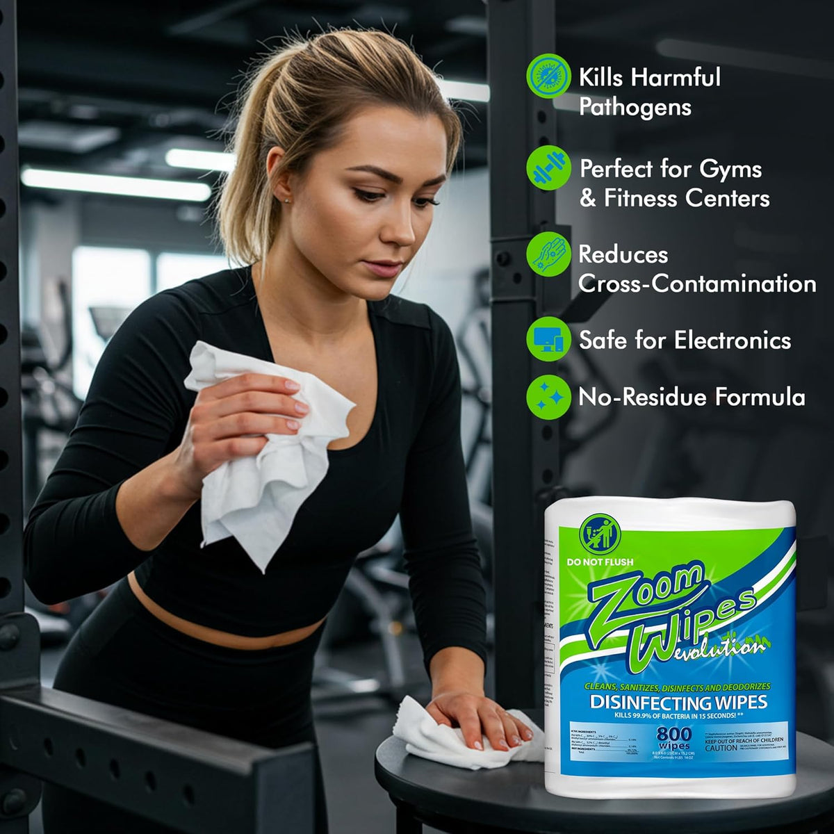 Zoom Evolution Multi-Purpose Antibacterial Wipes, 3,200 Count – 4 Rolls of 800 Wipes Each